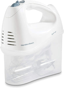 Hamilton Beach 6-Speed Electric Hand Mixer with Snap-On Storage Case, Wire Beaters, Whisk and Bowl Rest, 250W, White (62682RZ)